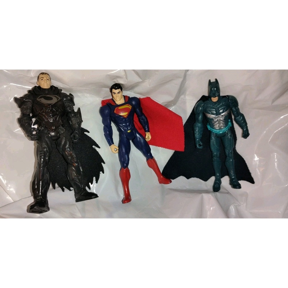 Trio‎  3 Superman Batman General Zod Action Figures Capes DC Comics Man of Steel